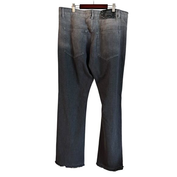 Rebel Vengence Men’s Bootcut Jeans Distressed Patches Gray Size 34 Ombré - Picture 5 of 10
